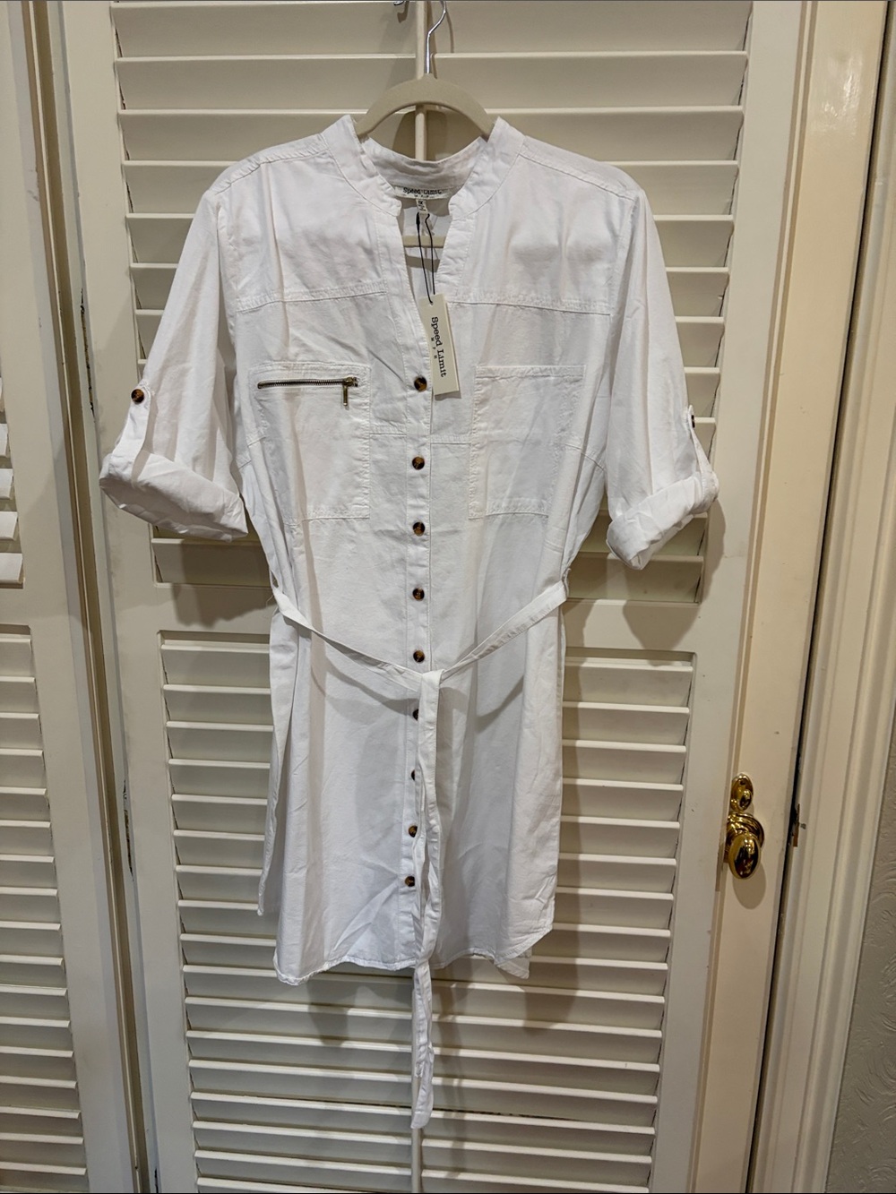 Speed Limit MPH White Button-Front Dress with Tie Waist. Size 1X. NWT